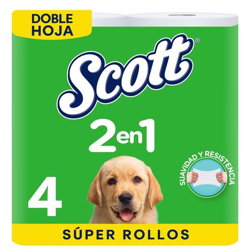 Papel Higiénico Scott 2 en 1 Doble Hoja - 4 Rollos