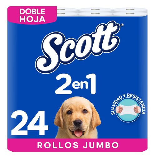 Papel Higiénico Scott 2 en 1 Doble Hoja - 24 Rollos