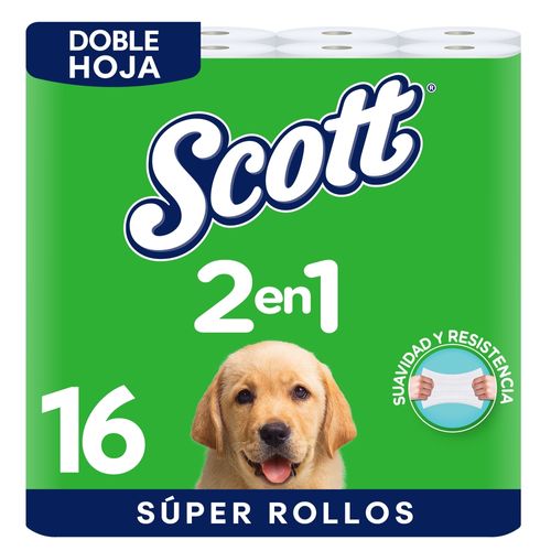 Papel Higiénico Scott 2 en 1 Doble Hoja - 16 Rollos