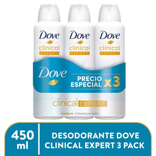 Desodorante Spray Dove Clinical Clean 3 Pack - 450 ml