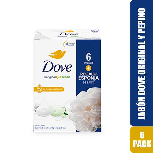 Jabón Dove Original y Fresh Pepino Más Regalo Esponja 6 pack - 540 g