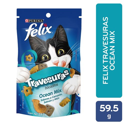 Snack para gatos adultos de todas las razas Felix Travesuras sabor a Camarón, Salmón y Atún - 59.5 g