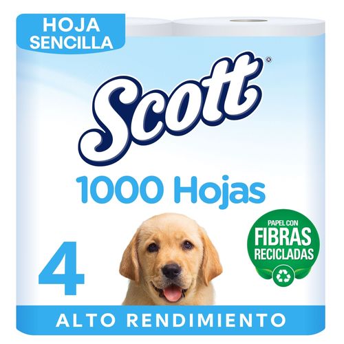 Papel Higiénico Scott 1000 Hojas Reciclado - 4 Rollos
