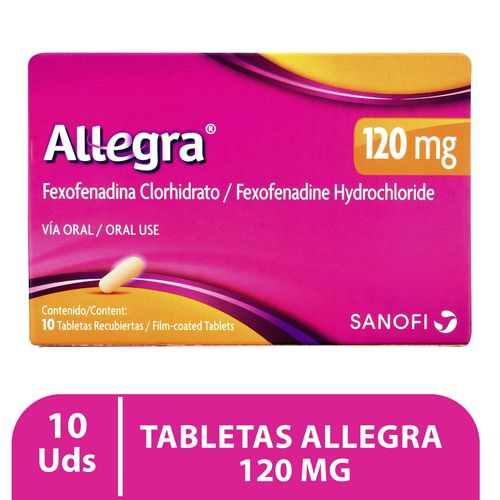 Allegra Sanofi 120 mg caja 10 tabletas - Precio indicado por tableta