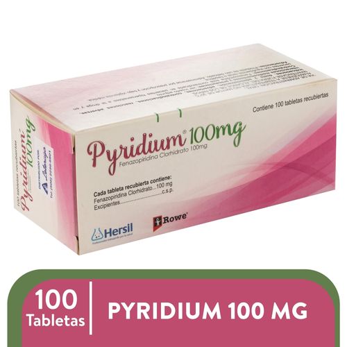 Analgésico urinario Pyridium 100 mg caja 100 comprimidos - Precio indicado por comprimido
