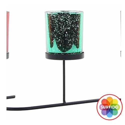 Portavela Rojo Verde Vidrio Base Metal