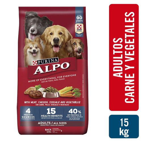 Alimento para perros Purina Alpo Adultos con carne, pollo, cereales y vegetales - 15 kg